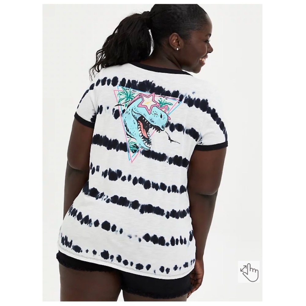 NEW Torrid 3 Classic Fit Ringer Tee - Heritage Slub Black & White T-Rex